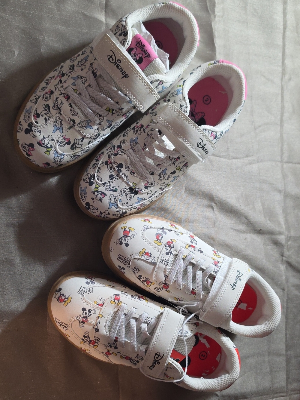 Disney White Kids Sneakers with Pink Accents and Multicolor Character Print